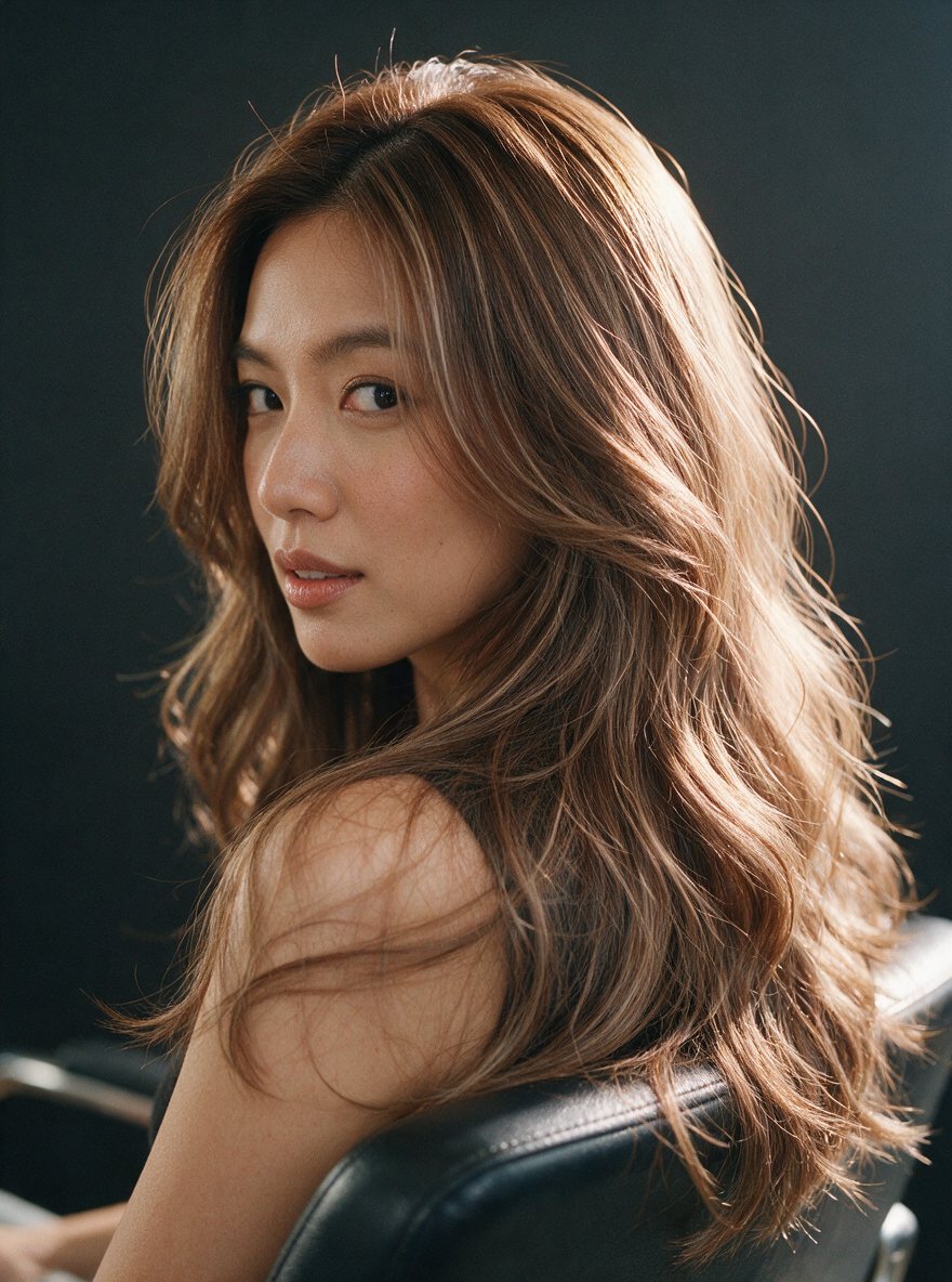 Milk-tea brown layered waves