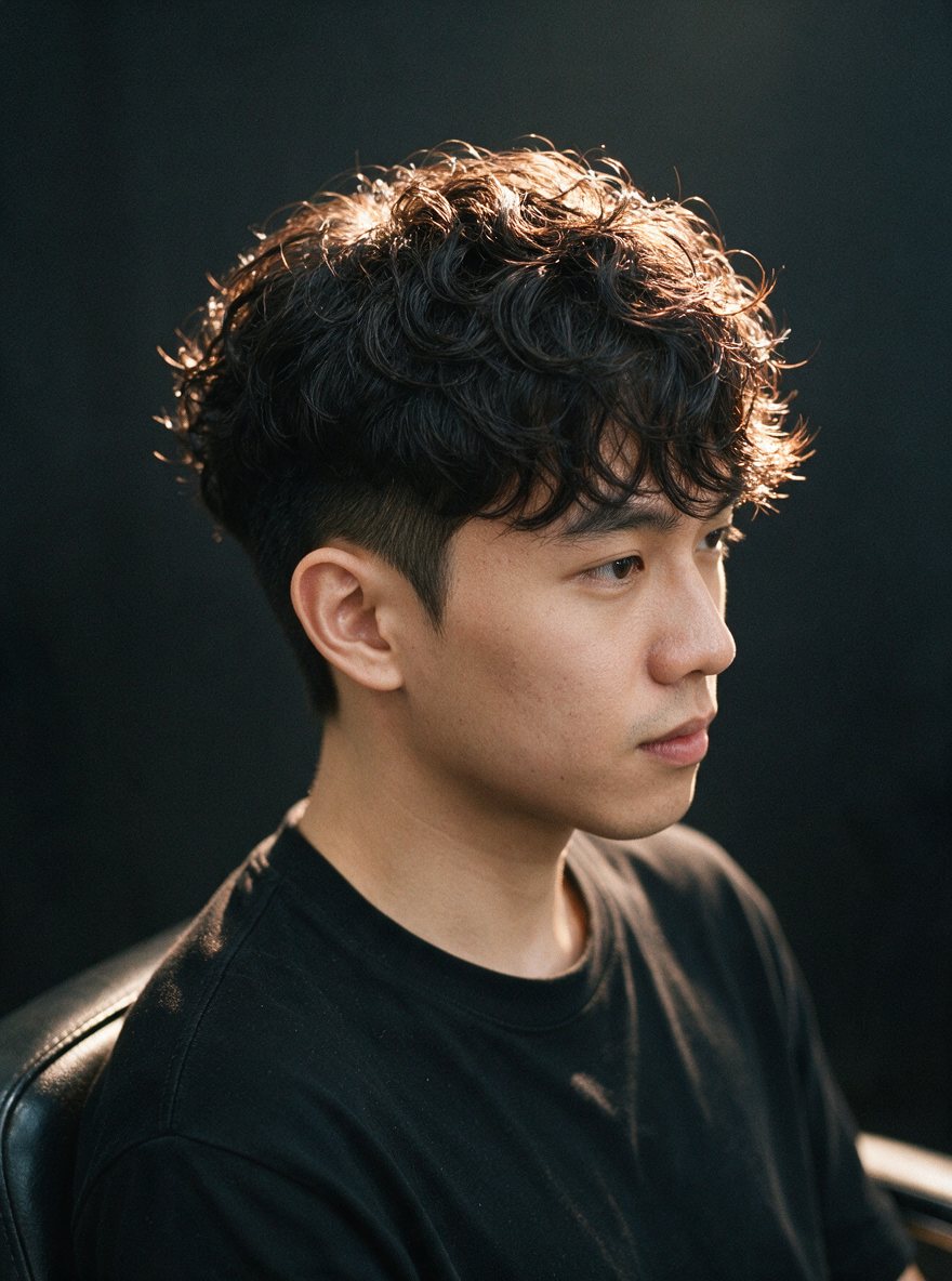 A Korean-style textured perm on short men's hair
