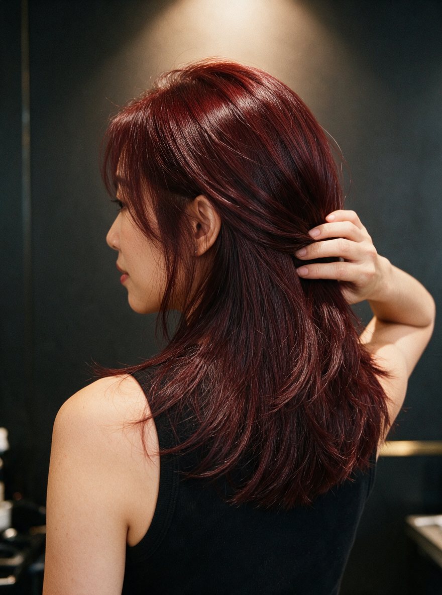 Rich wine-red brown hair